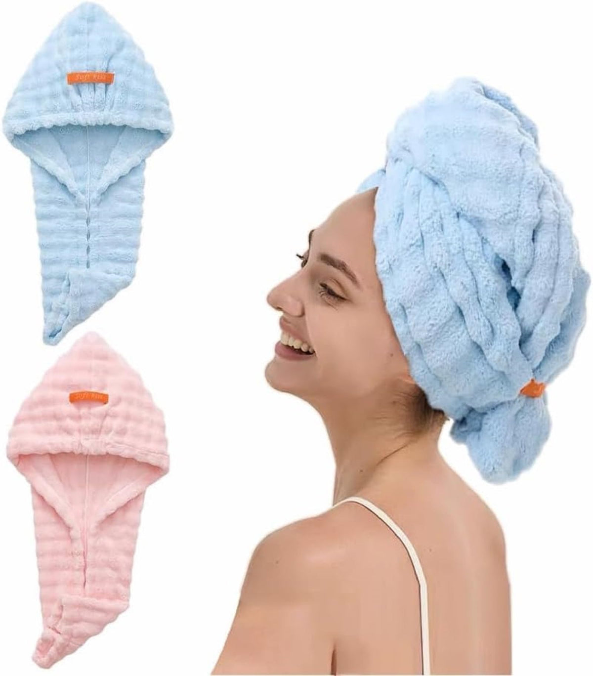 Microfiber hair drying cap,Two-piece set of extra-thick hair drying caps