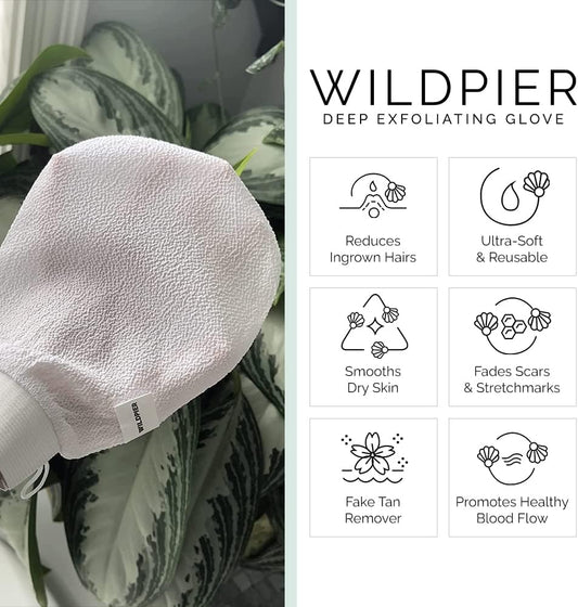 Wildpier Beauty Deep Exfoliating Glove - Biodegradable Viscose, Body Exfoliator Improves Skin Texture, Exfoliating Face Scrub Reduces Acne, Dead Skin Remover for Body, Body Scrubber Exfoliator