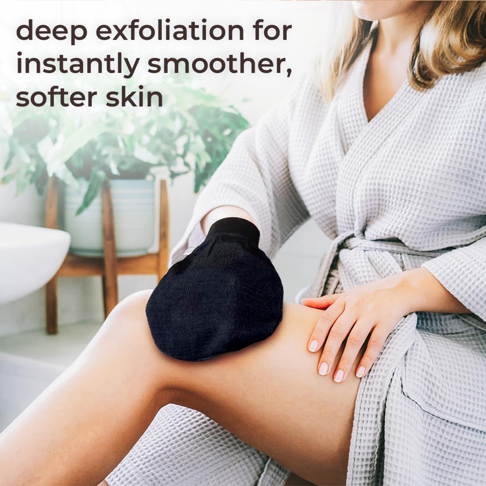 Natural Elephant Exfoliating Hammam Glove | Authentic Moroccan Kessa Body Scrub Mitt for Spa-Quality Skin Renewal | Pure Black Single