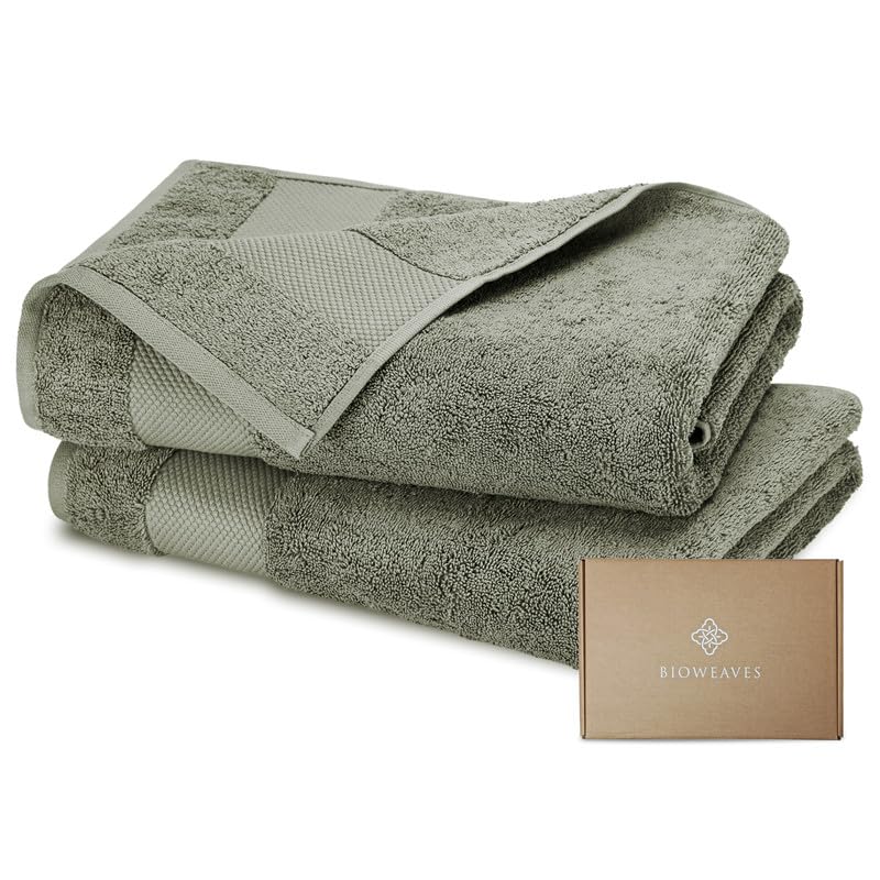 BIOWEAVES 100% Organic Cotton 700 GSM Plush Bath Towels 30" x 58" GOTS Certified - White, Pack of 2