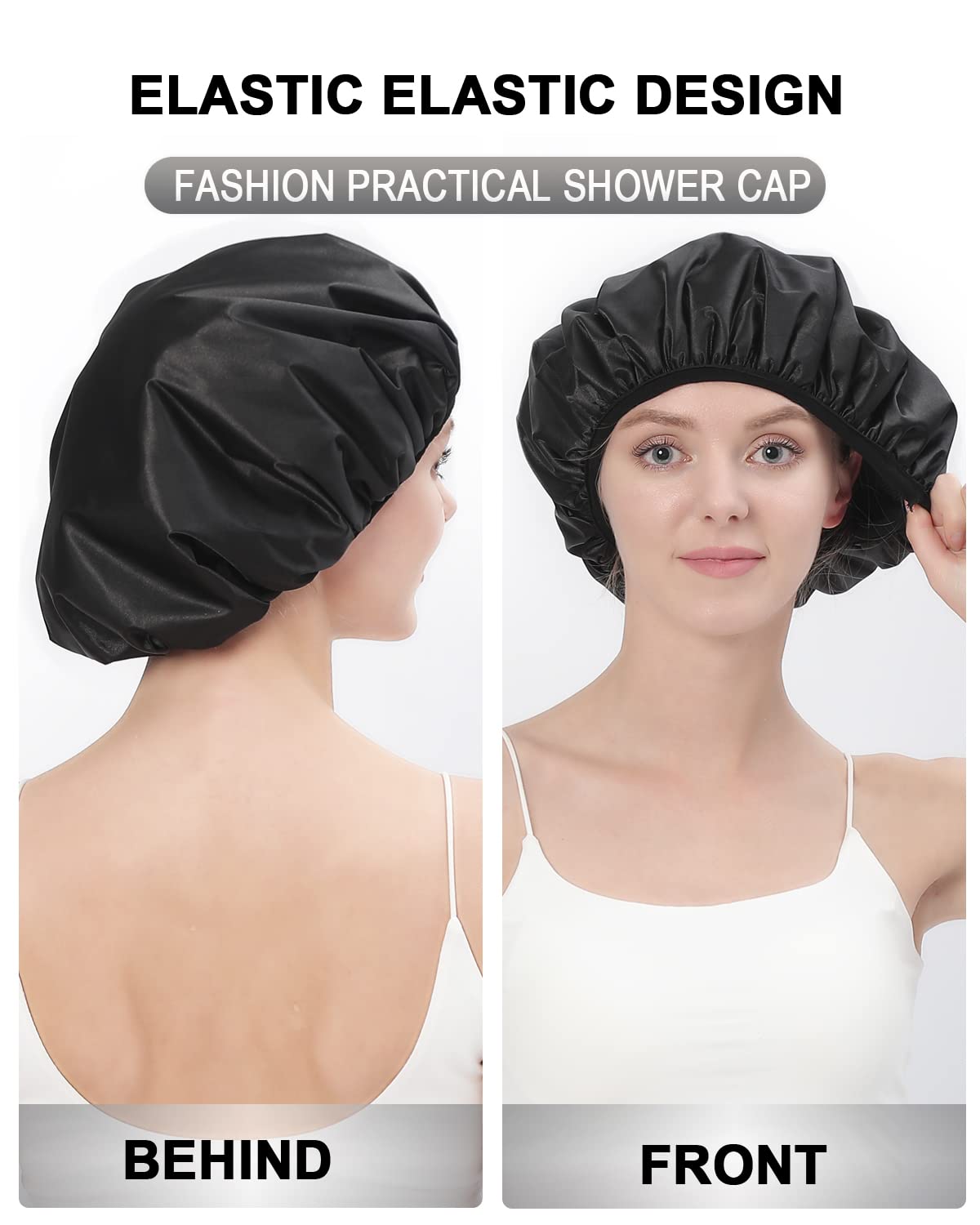 YIZIJIZI Large Terry Lined Shower Cap for Women, Reusable Waterproof