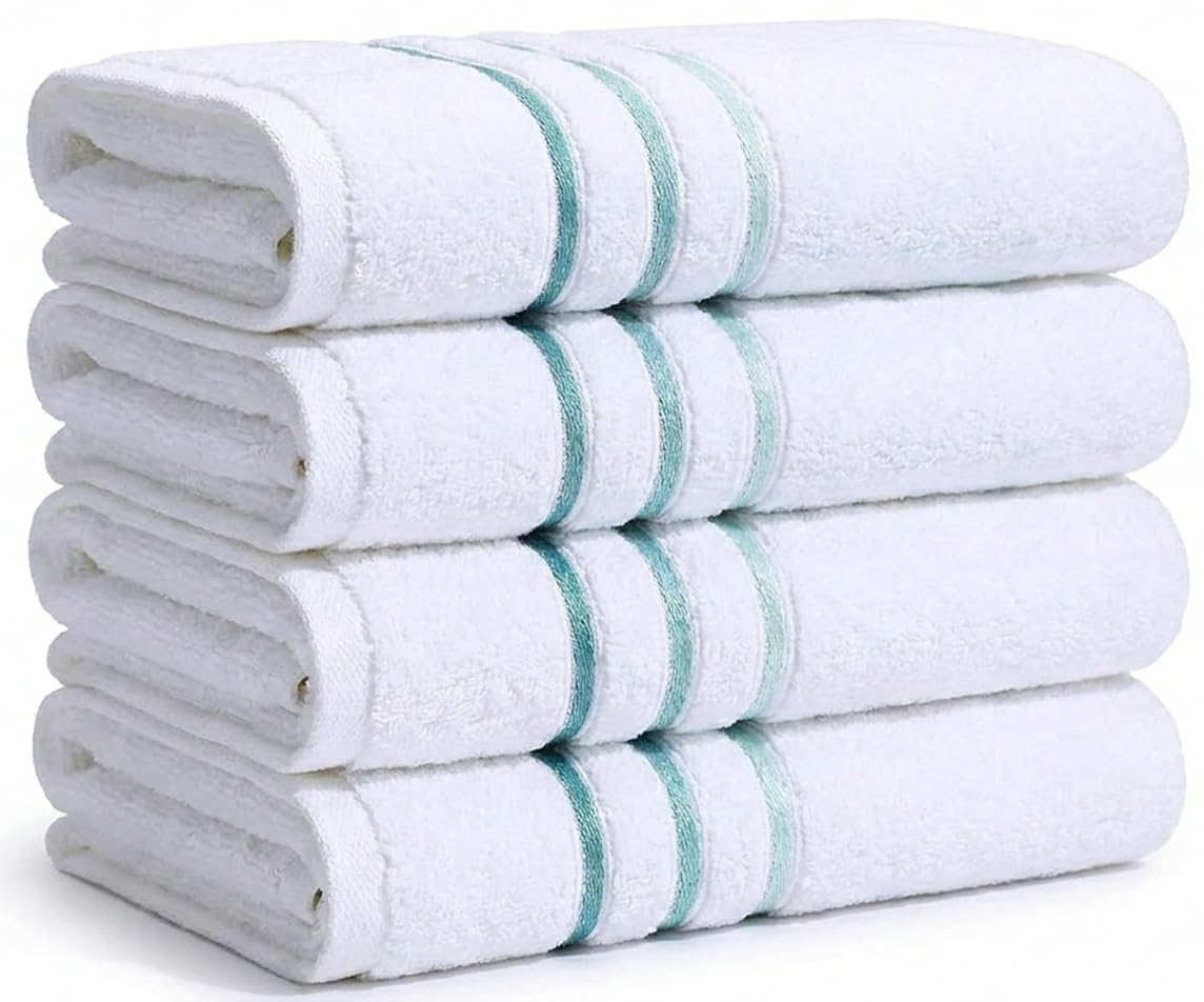 Bath Towels Set for Bathroom – Luxury 6-Piece Cotton Towels, Soft Absorbent & Quick Dry, 600 GSM Bath Towels for Bathroom, Hotel Spa Quality (White/Grey, 6- Bath Towel Set)
