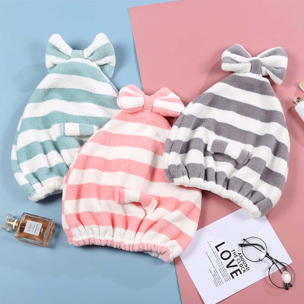Large Microfiber Hair Towel Cap,Rapid Drying Towel For Hair,Ultra Soft Super Absorbent Hair Drying Towel Turban,Cute Gray&Pink Bow Hair Towel Wrap,Hair Drying Towels For Women Fast Dry(2pack)