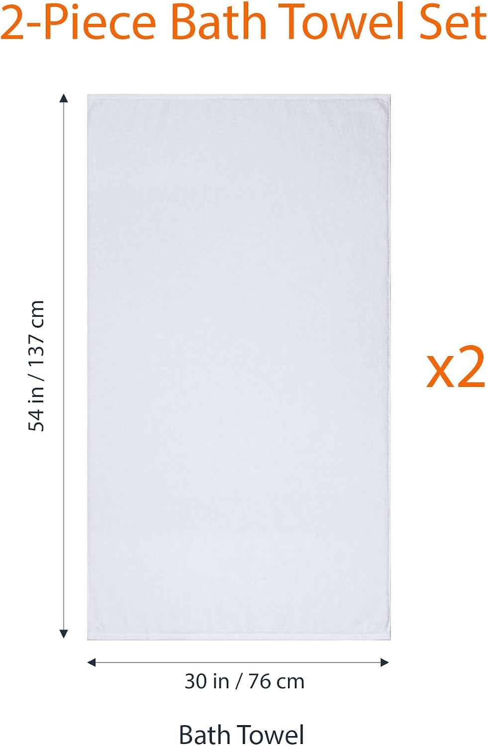 Amazon Basics 2-Piece Quick-Dry Oversize Bath Towel, 100% Cotton, 54" x 30", White