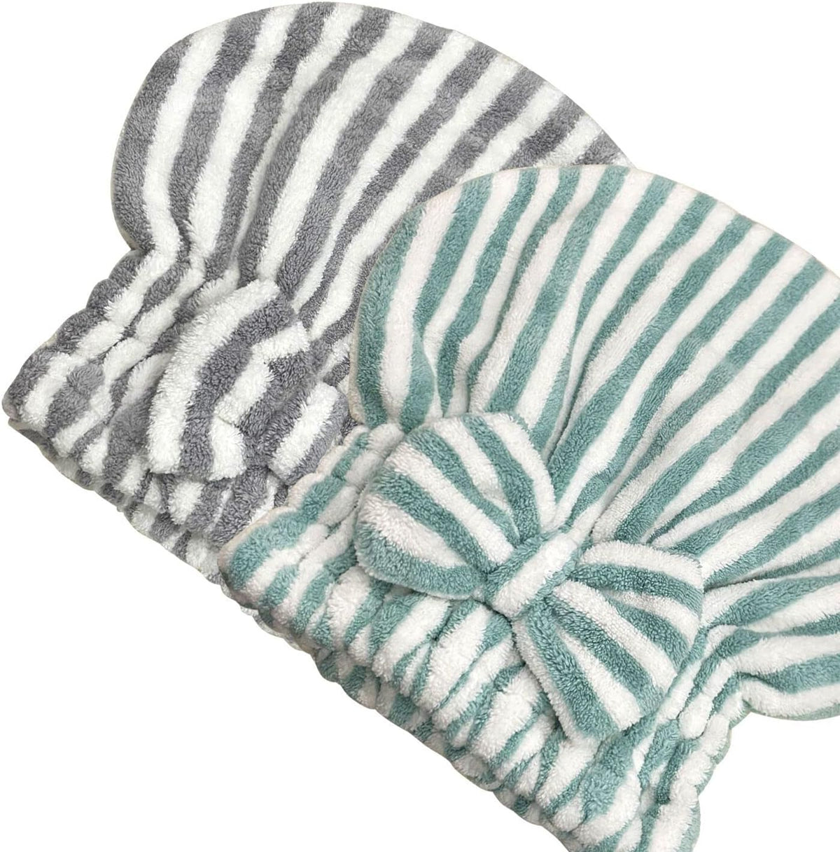 Jseng 2PC Microfiber Hair Drying Caps Stripe, Extreme Soft & Ultra Absorbent, Fast Drying Turban Hair Wrap Towels Thick Fluffy for Women