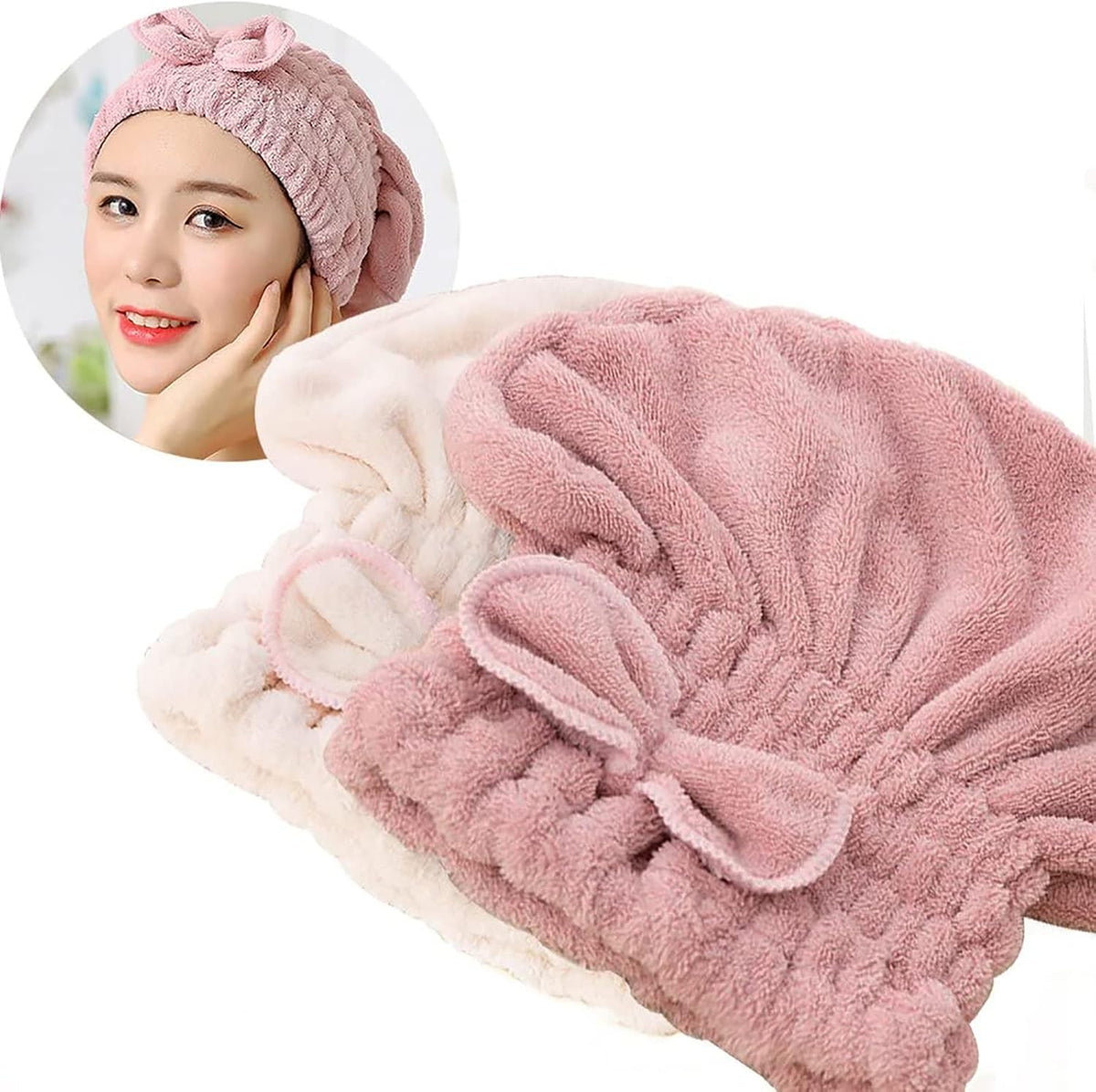 Jseng 2PC Microfiber Hair Drying Caps, Extrame Soft & Ultra Absorbent, Fast Drying Hair Turban Wrap Towels Thick Fluffy Shower Cap for Women