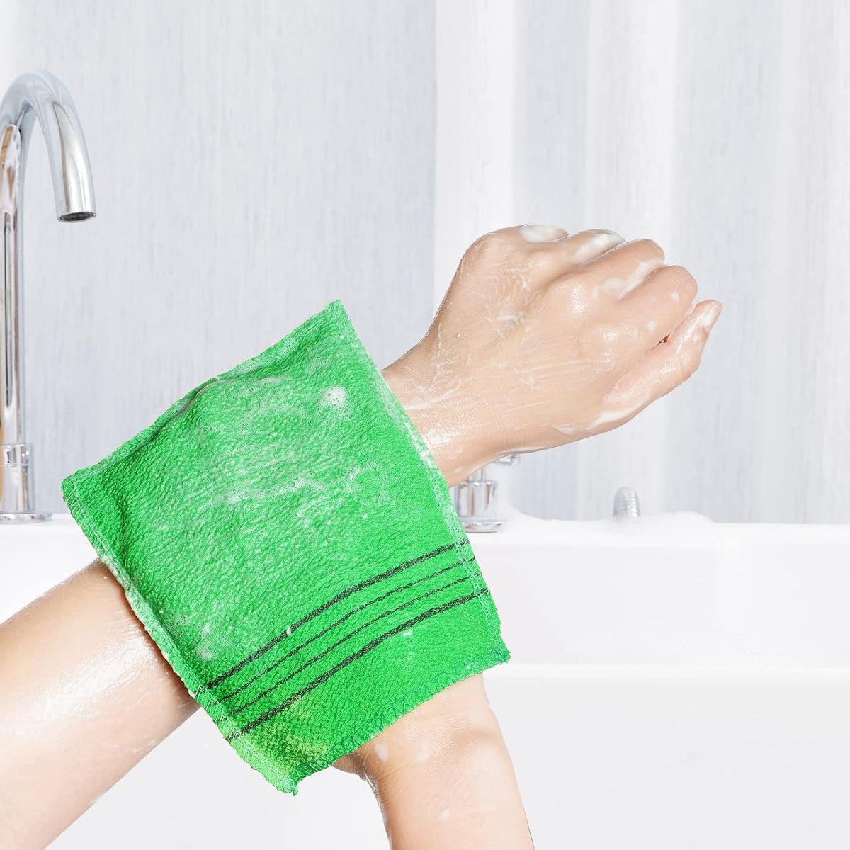 obmwang 6 Pieces Korean Exfoliating Mitts and Washcloth Set, Asian Exfoliating Bath Washcloth and Korean Long Towels Back Scrubber for Women Men Shower Washing