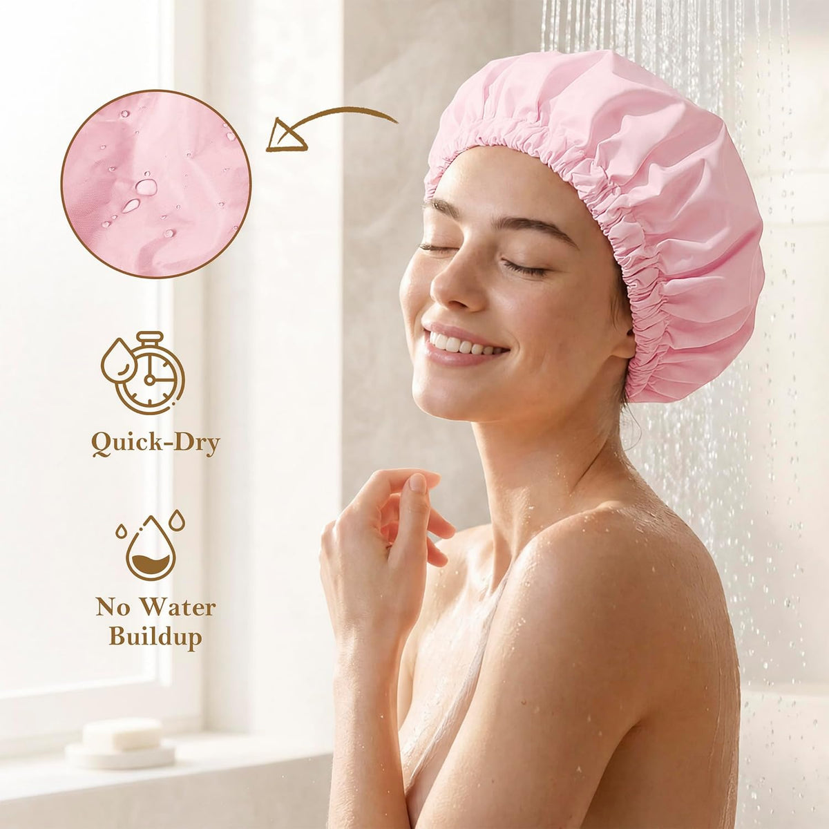 Shower Cap for Women, Reusable Waterproof Long Hair Bonnet