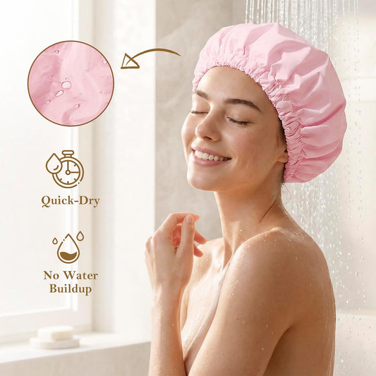 Shower Cap for Women, Reusable Waterproof Long Hair Bonnet