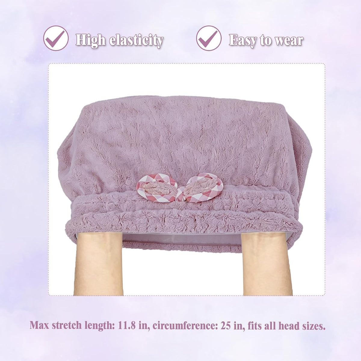 Hair Towels, 2 Pack, Purple and Khaki, 9.8 x 11.8 Inch