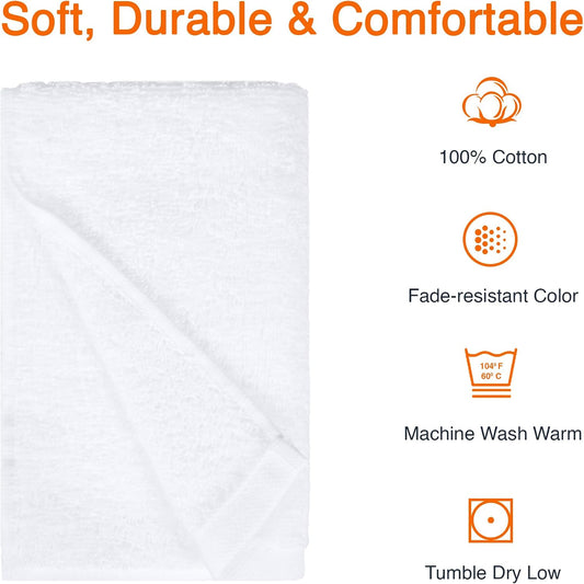 Amazon Basics Soft and Thick Cotton Hand Towels for Bath, Kitchen, Gym, 16 x 26 in, White, 12-Pack
