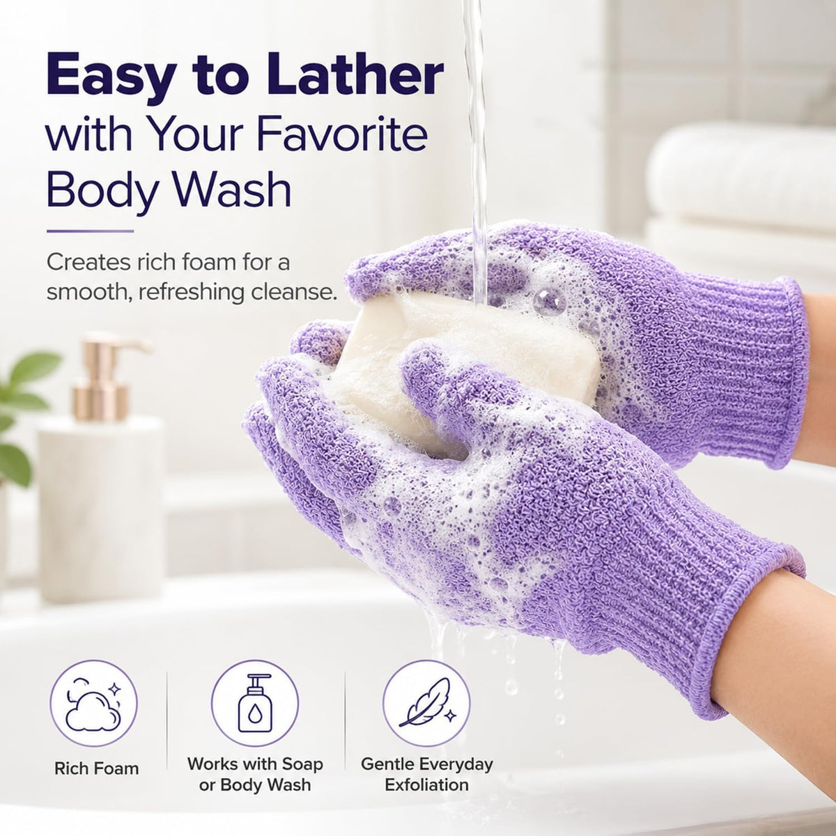 ATB 4 Pairs Exfoliating Gloves - Premium Body Scrub Wash Mitts for Bath, Shower & Self Tanner Prep - Luxury Spa Exfoliation Wash Gloves for Dead Skin Removal, Self-Tan Prep & Smooth Skin, Men & Women