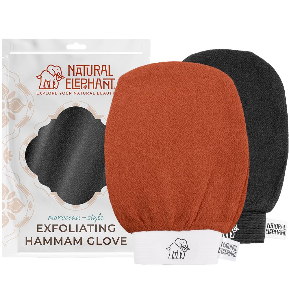 Natural Elephant Exfoliating Hammam Glove | Authentic Moroccan Kessa Body Scrub Mitt for Spa-Quality Skin Renewal | Pure Black Single