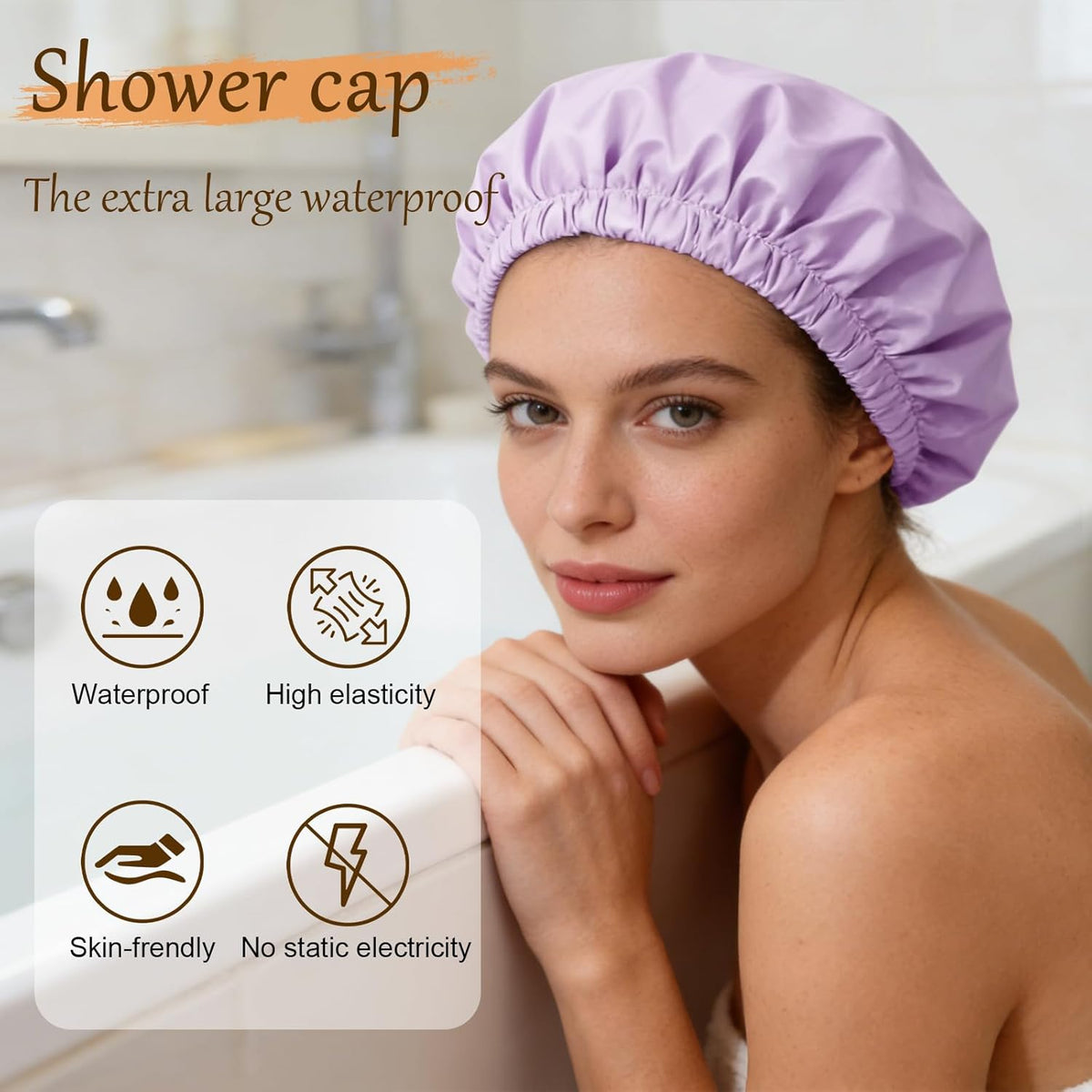 Shower Cap for Women, Reusable Waterproof Satin Lined Shower Cap