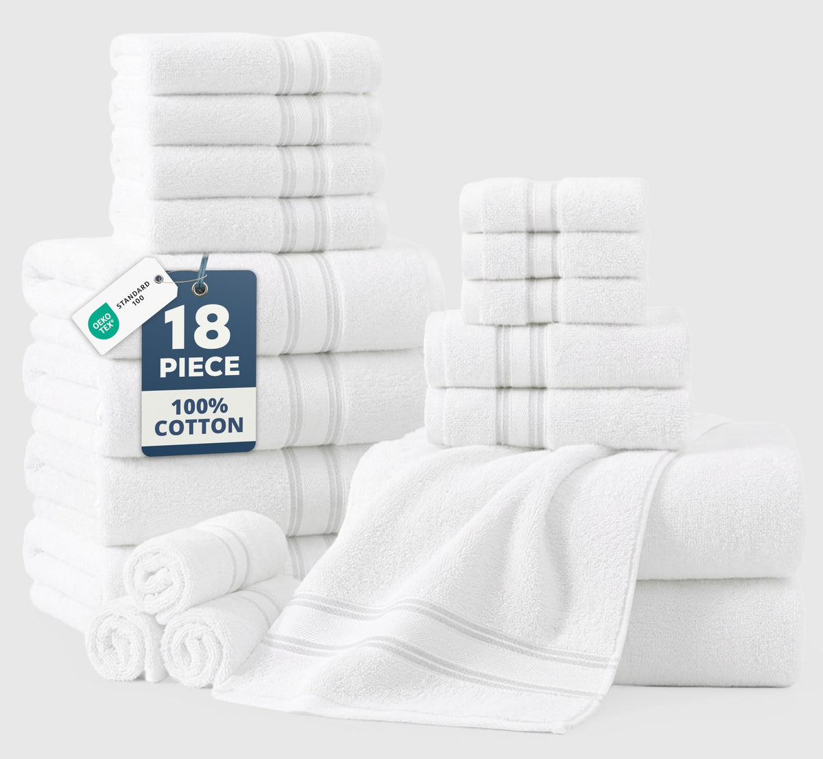 LANE LINEN Bath Towel Set 100% Cotton 18 Piece Soft Absorbent - Grey