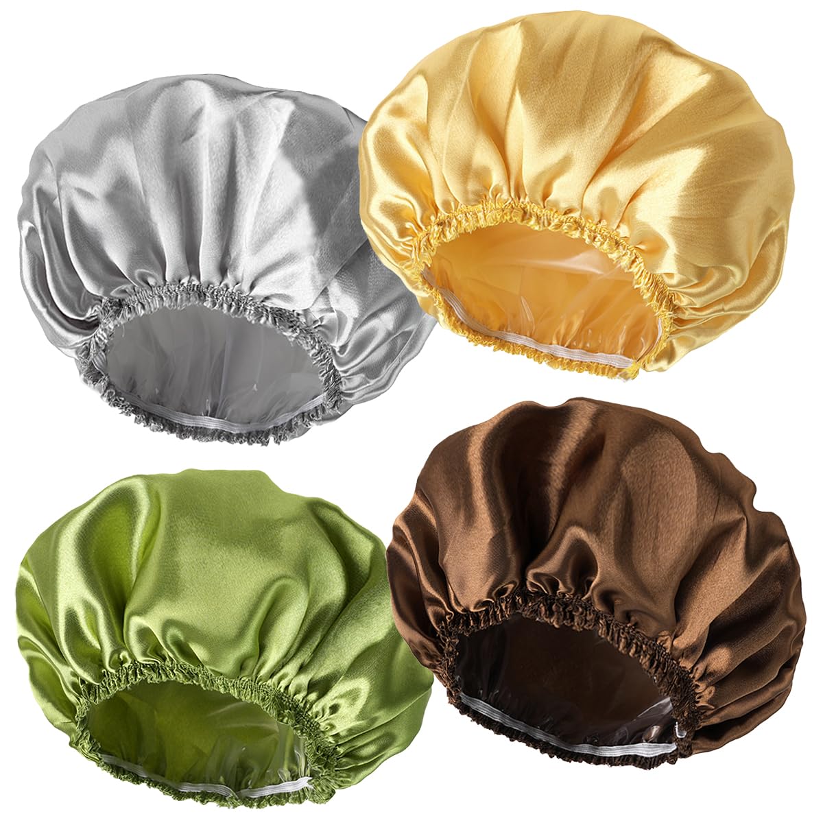 Shower Caps for Women, 4 PCS Reusable Waterproof Bath Cap