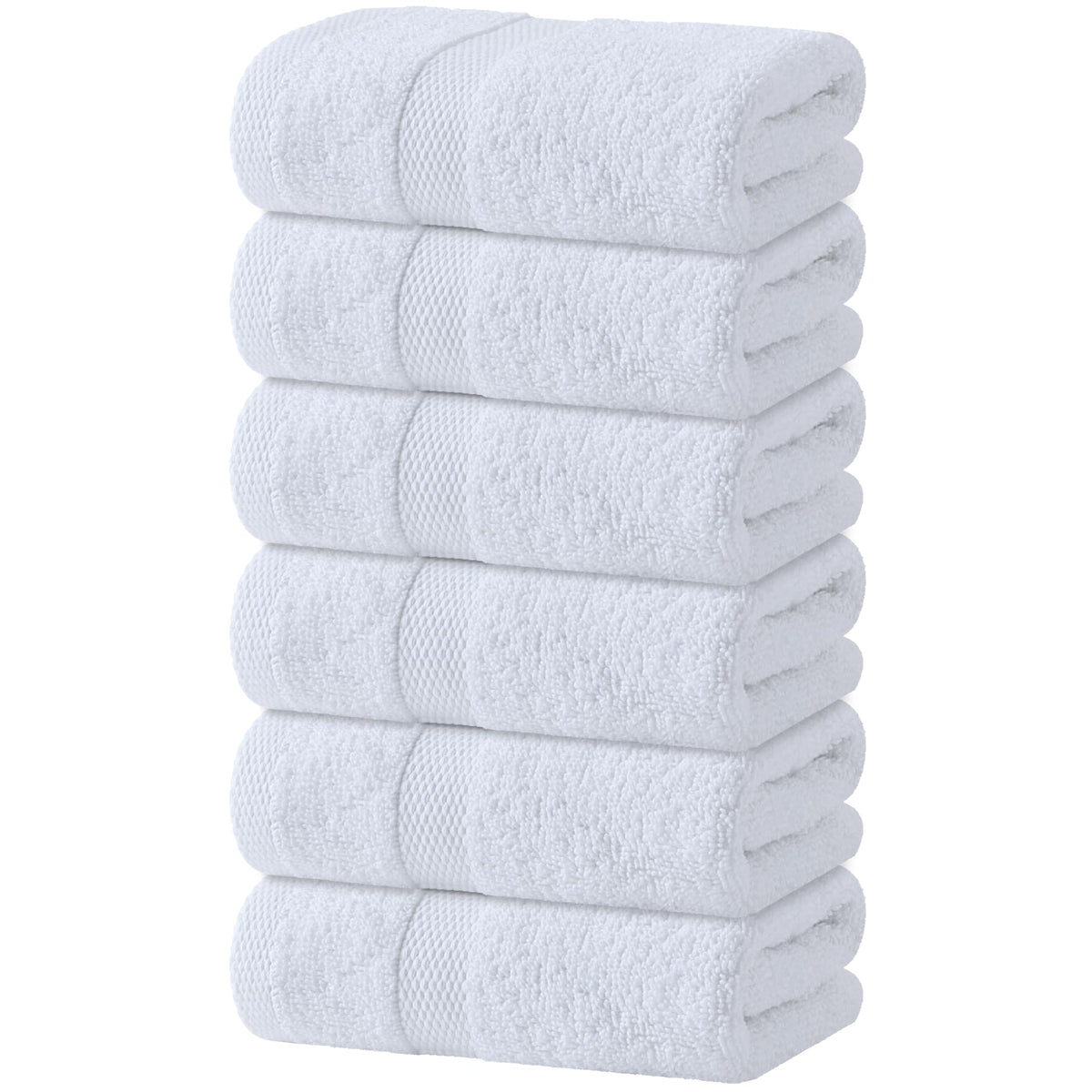 White Bath Towel Set of 6 - 100% Cotton Highly Absorbent Towels for Bathroom, 2 Luxury Bath Towels 650GSM, 2 Hand Towels, 2 Washcloths