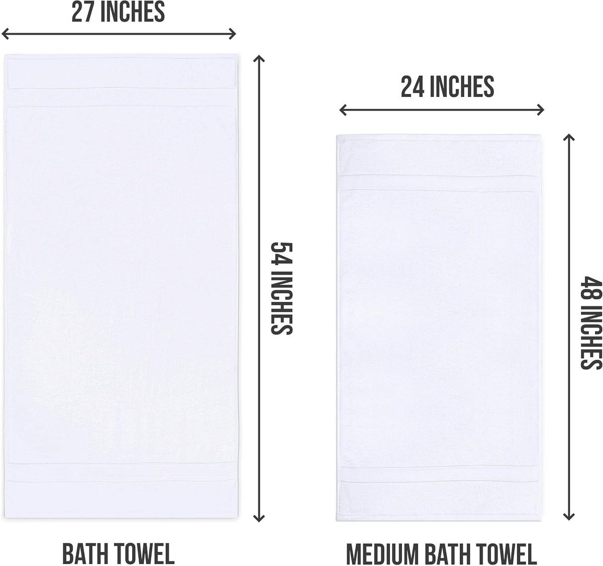 Utopia Towels 6 Pack Medium Bath Towels, 24x48 in, 500 GSM Cotton, White
