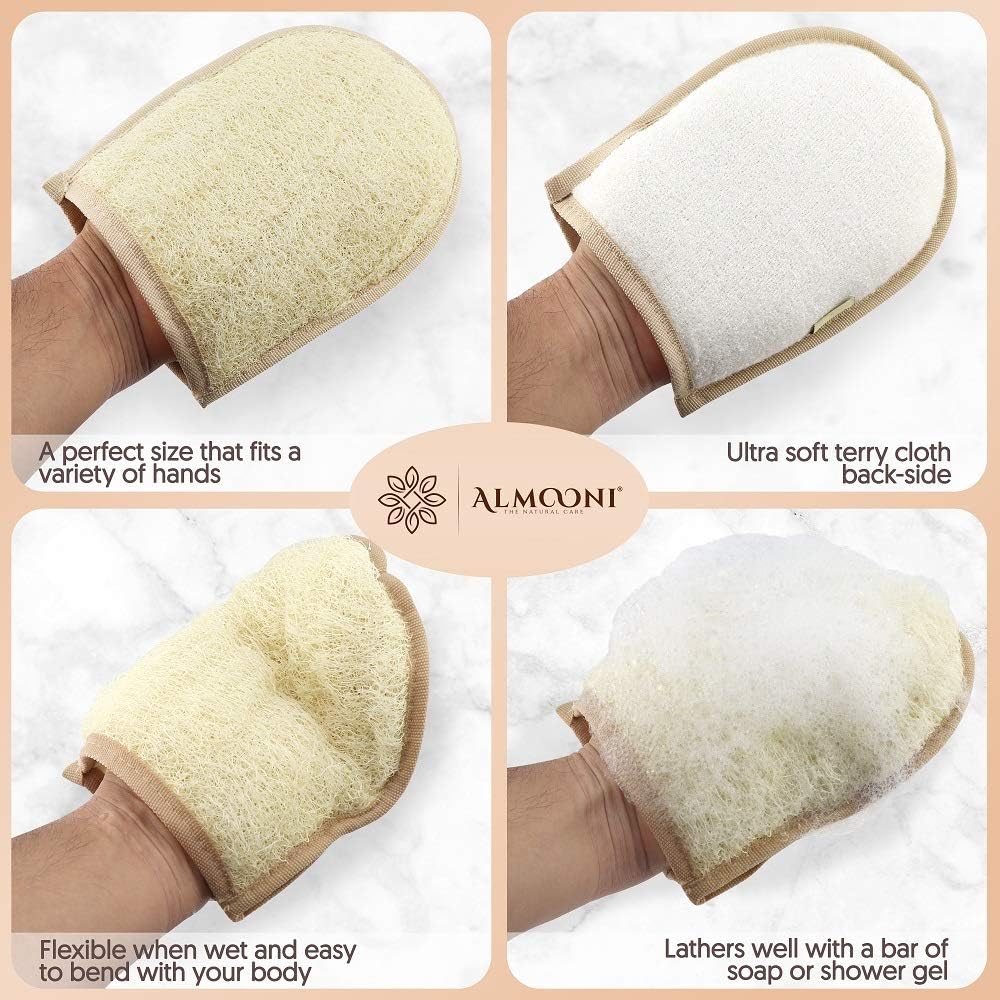ALMOONI Exfoliating Sponge, Natural Shower Loofah for Men & Women, 2 Pack
