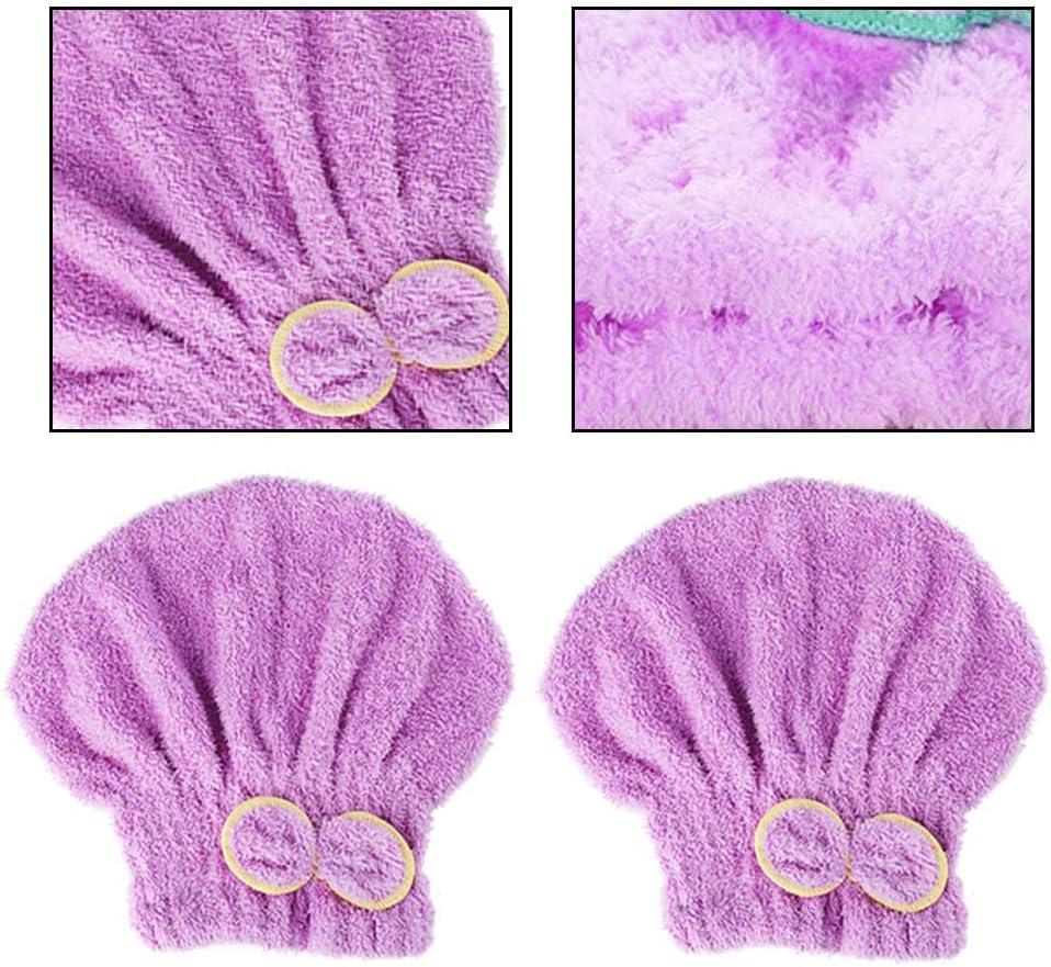 2 Pcs Microfiber Hair Drying Towels, Ultra Absorbent Cap Bowknot Turban for Women Adults or Girls, Multicolour
