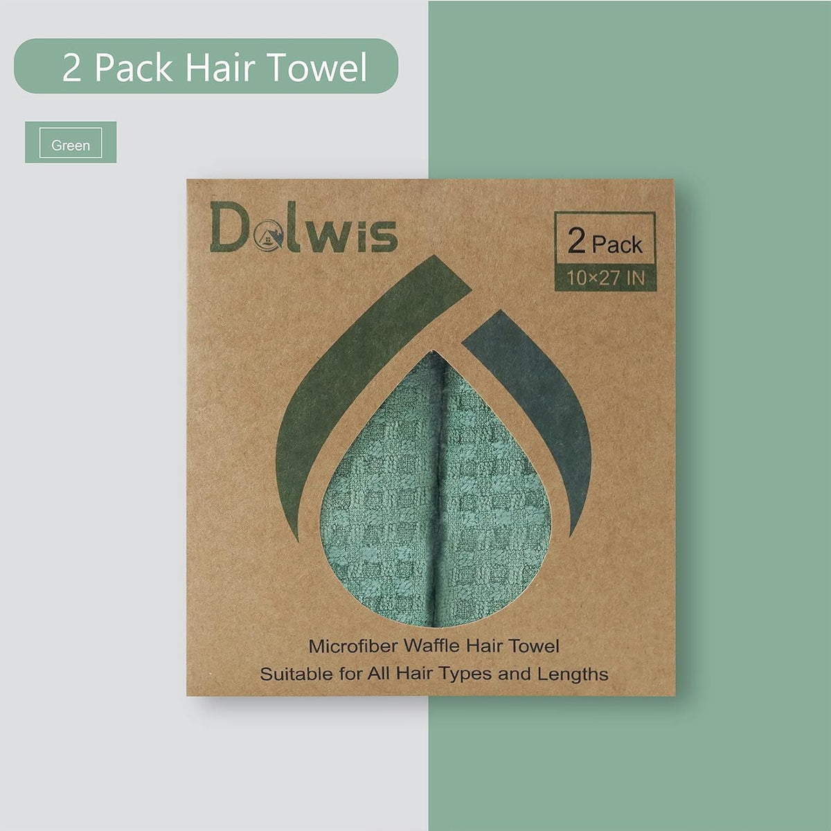 Microfiber Hair Drying Towel: 2 Pcs Waffle Long Hair Turban Wraps (Green)
