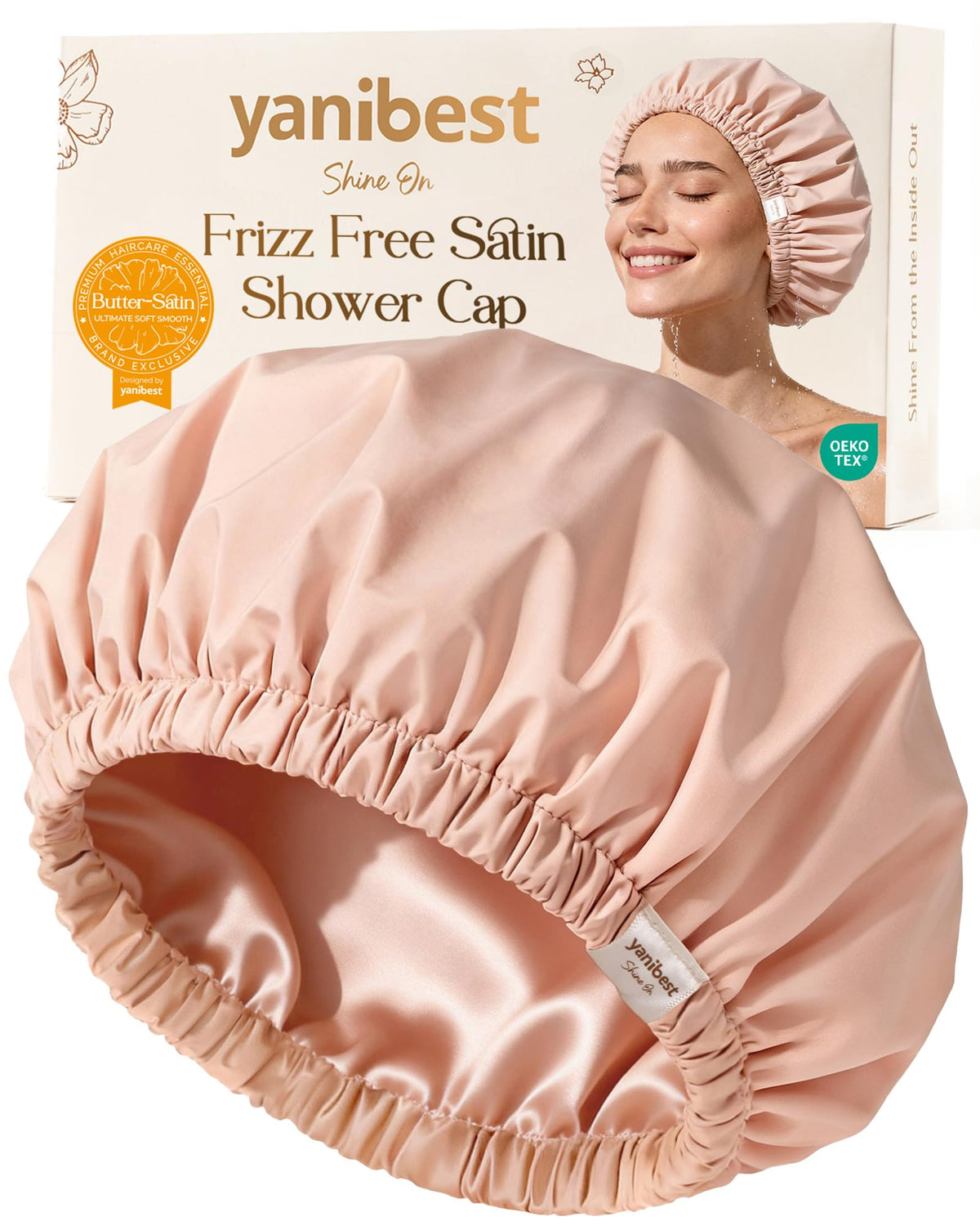 Yanibest Satin Lined Shower Cap, Shower Caps for Women Reusable Waterproof
