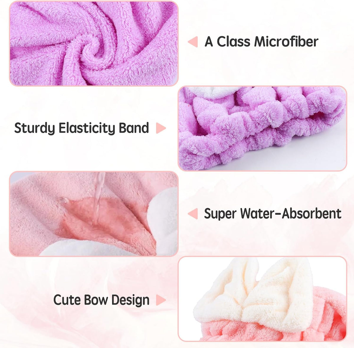 Microfiber Hair Drying Caps, 5-Pack Extra Soft and Ultra Absorbent