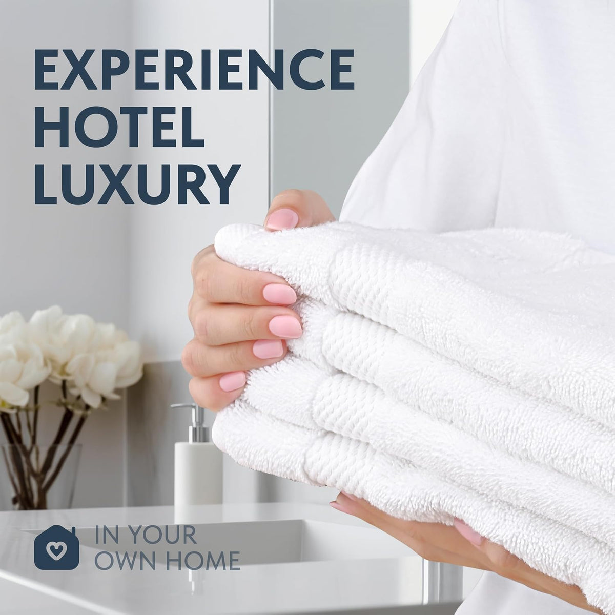 White Classic Luxury White Hand Towels - 100% Turkish Cotton, 16x30, 6 Pack