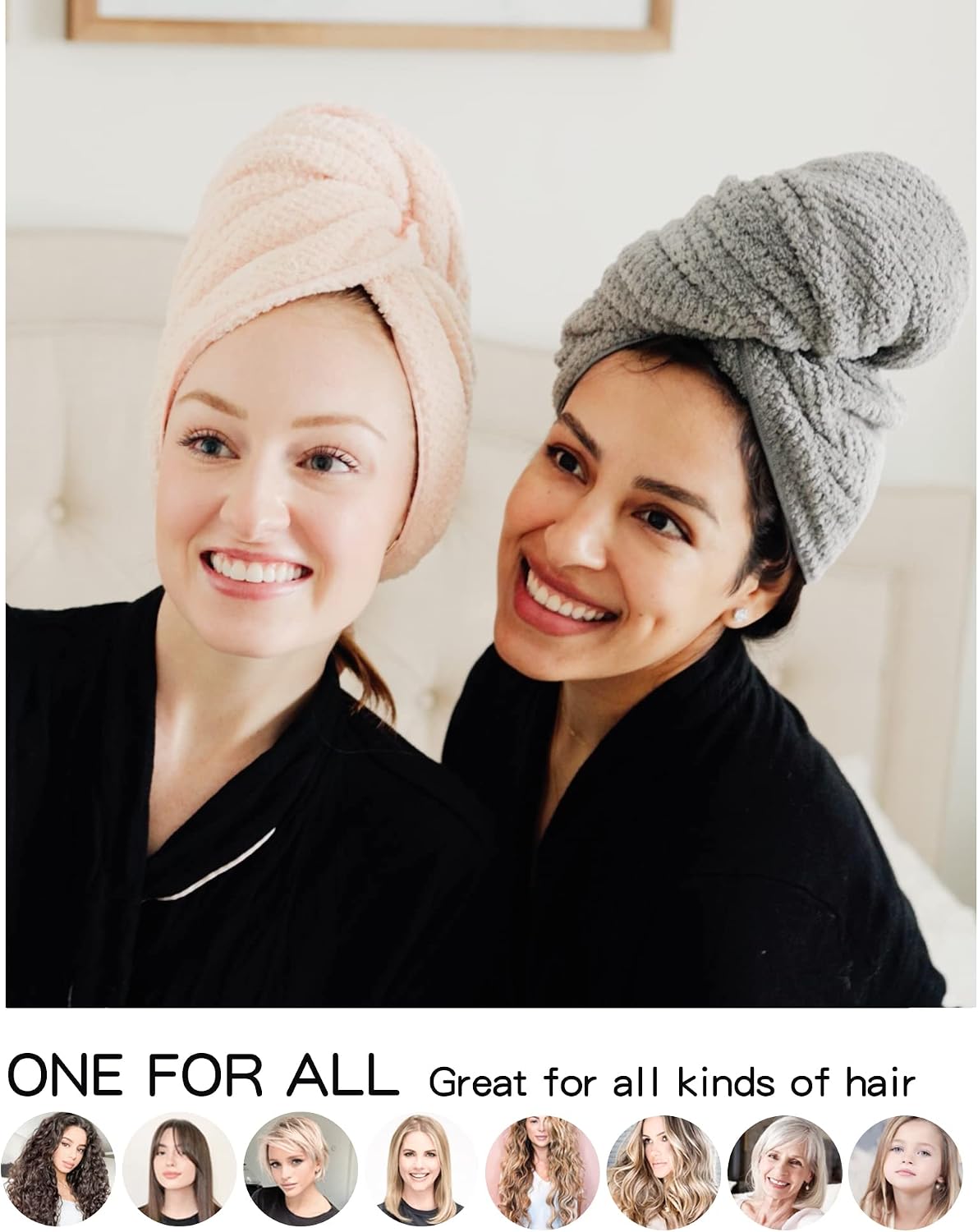 ROLSHOL 2-Pack Large Microfiber Hair Towel Wraps for Women, 27 × 39 in