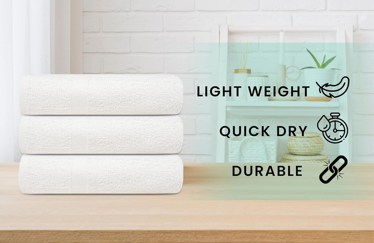 ZUPERIA White Bath Towels Bulk 12 Pack (22 x 44 Inches) - 100% Cotton Economy Light Weight Towels for Commercial Use - Quick Dry, Ultra-Soft, and Absorbent Bulk Towels