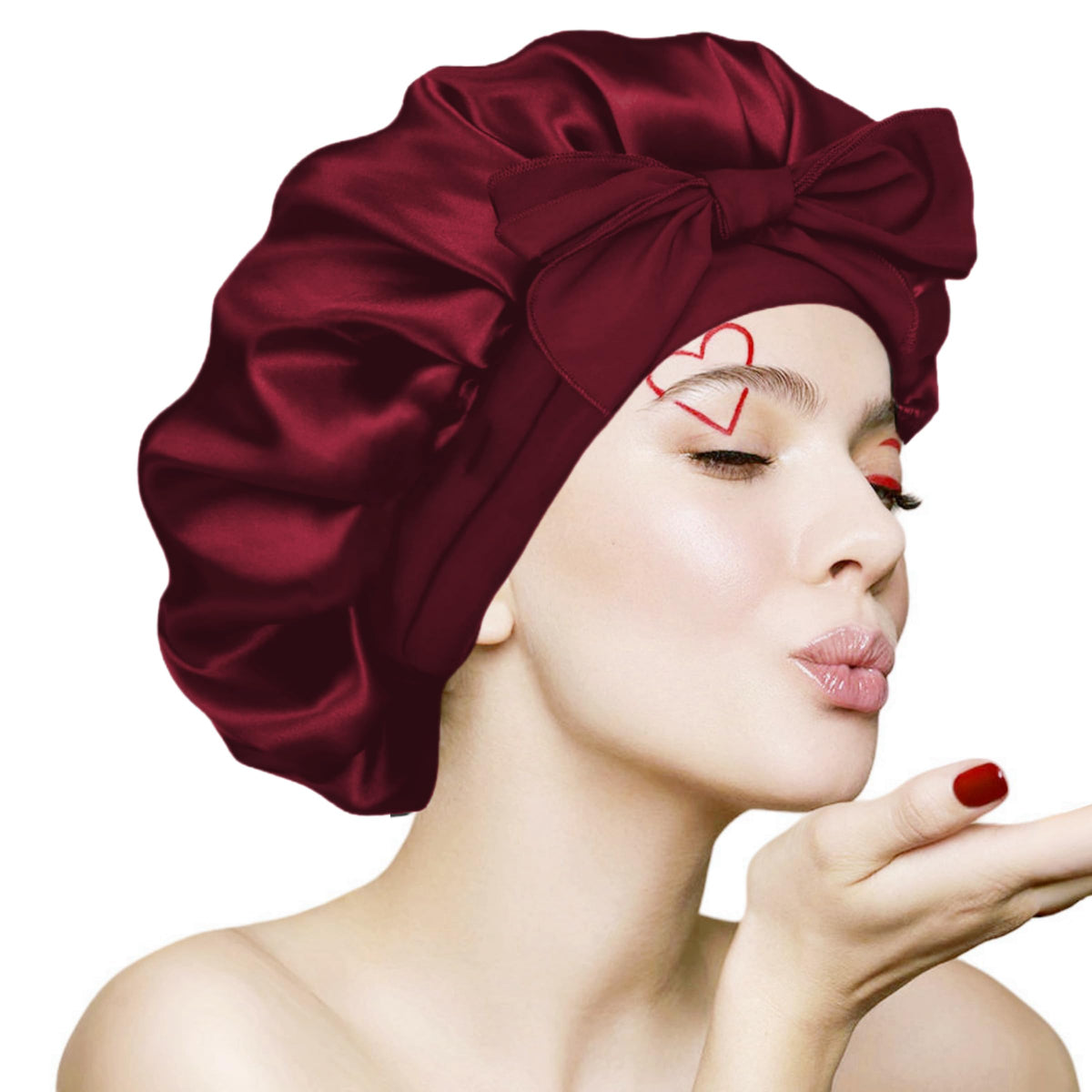Silk Bonnet for Sleeping Women, Ajustable Hair Bonnet for Curly Hair with Tie Band Shower Caps Pink，Large