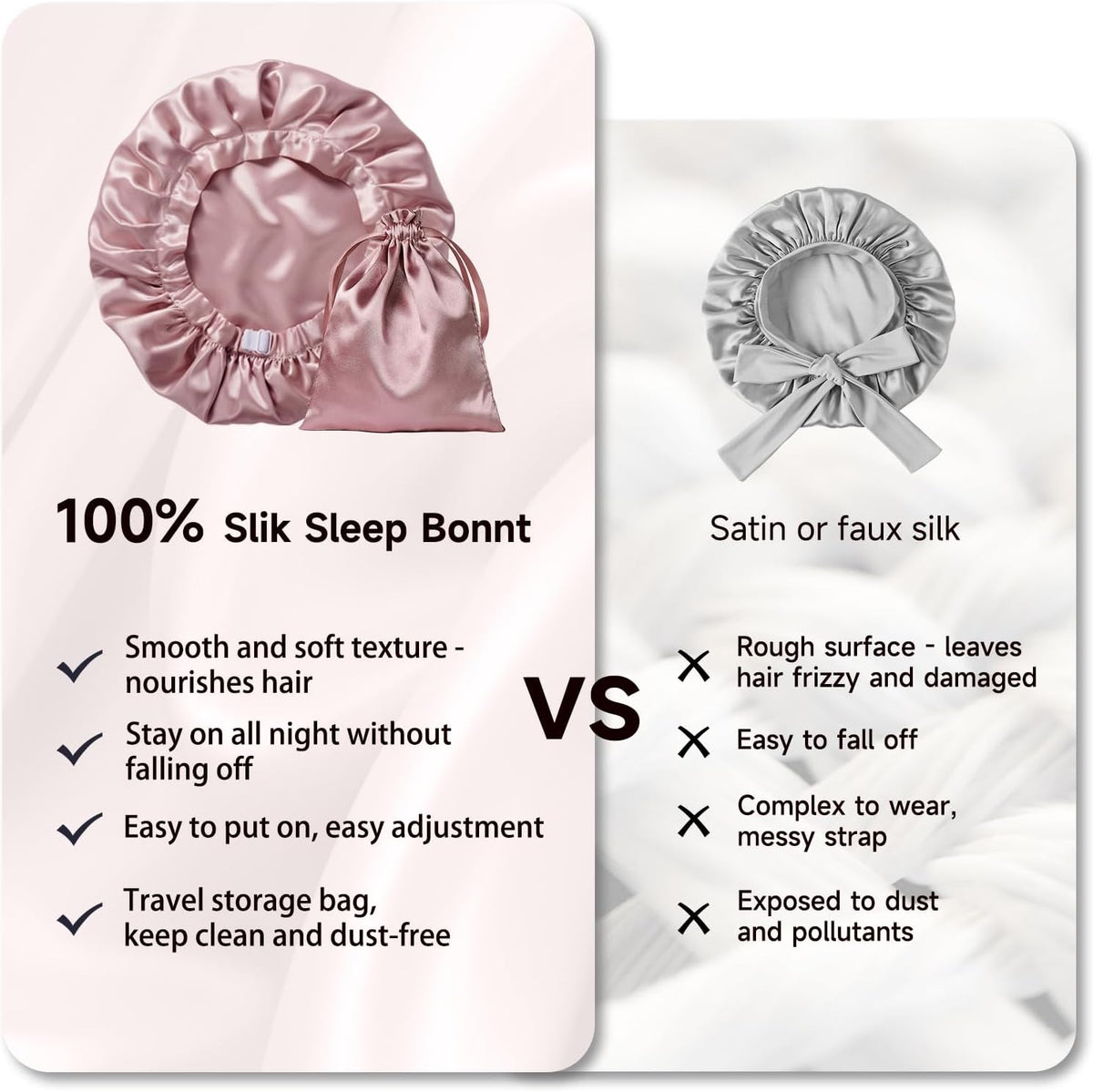 Kaome 100% Mulberry Silk Bonnet for Sleeping Women, Large Double Layer