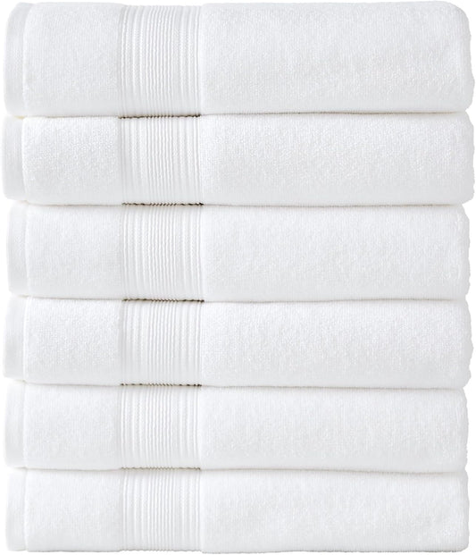 Modern Threads Hotel Collection 6-Pack 100% Ring Spun Cotton, Highly Absorbent Quick Drying Bath Towel Set, White, 27x54