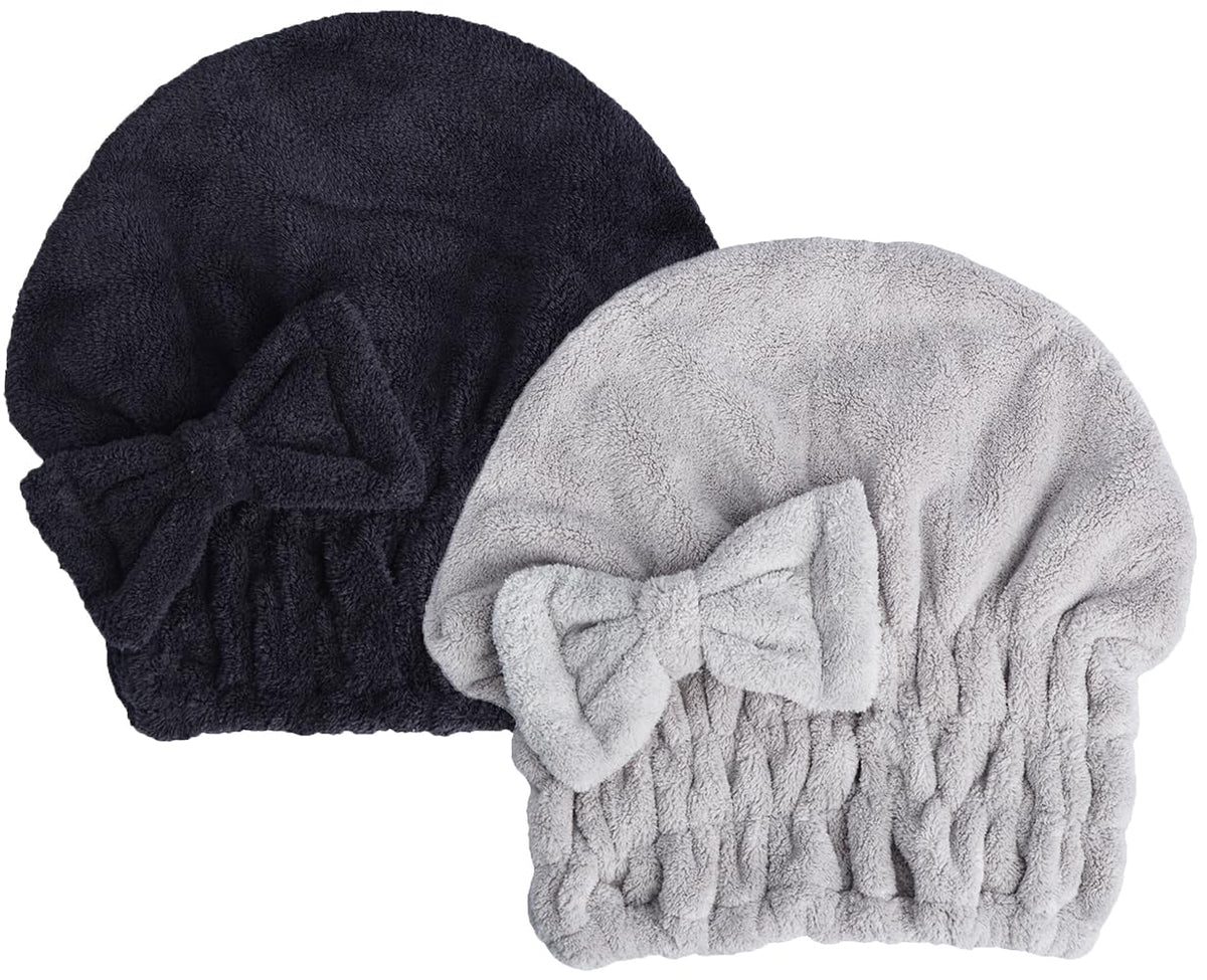 HOPESHINE Microfiber Hair Towel Cap for Women Wet Short or Long Curly Hair Super Absorbent Turbans Anti Frizz Great Gift for Women and Girls (Black, 1)