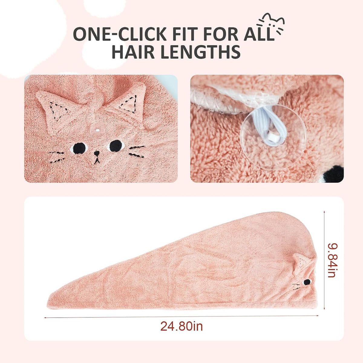 2 Pack Microfiber Hair Towel Wrap for Kids, Cute Cat Hair Drying Towels