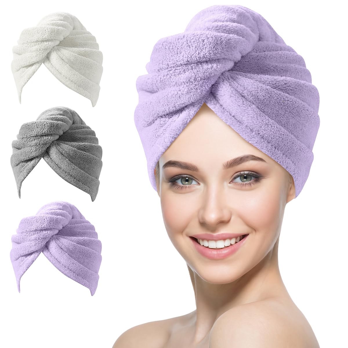 YFONG 3 Pack Microfiber Hair Towels Wrap for Women, Super Absorbent Drying