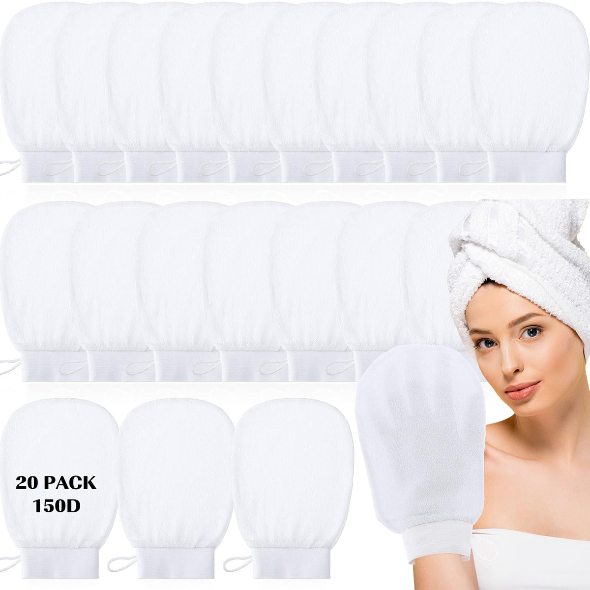 FoldTier 20 Pcs Exfoliating Glove Bulk Summer Exfoliator Mitt Body Scrubber 150d Viscose Fiber Skin Korean Scrub Mitt for Spa Massage Dead Skin Remover for Men and Women(20 Pcs,Black)
