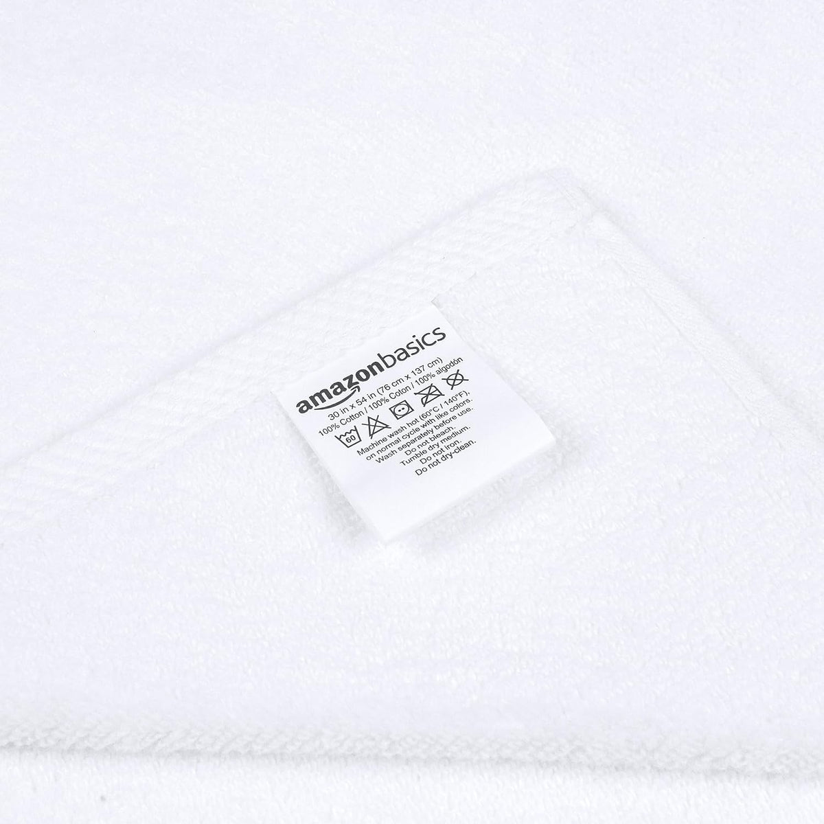 Amazon Basics 2-Piece Quick-Dry Oversize Bath Towel, 100% Cotton, 54" x 30", White