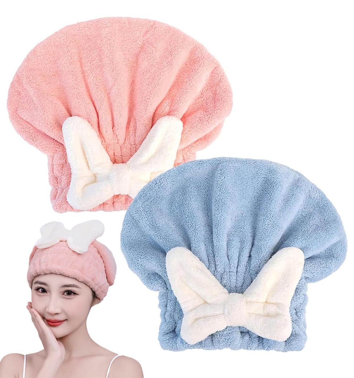 Microfiber Hair Towels Wrap Hair Drying Cap for Women 2Pcs Colors