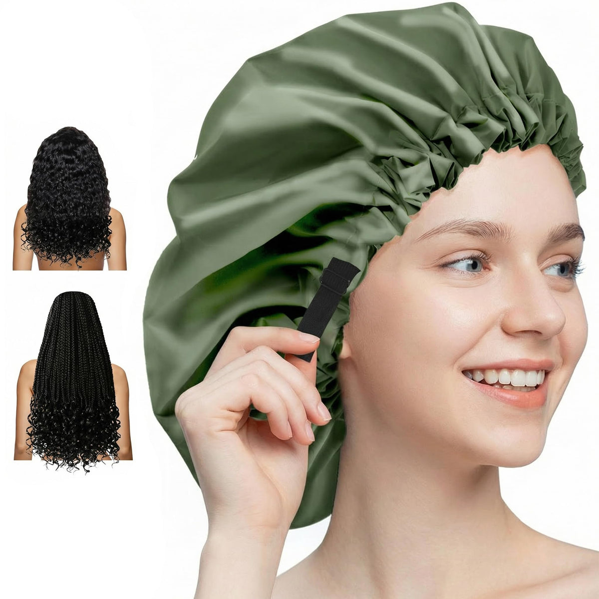 Aquior Shower Cap for Women, Extra Adjustable Shower Caps for Women Double-Layer Waterproof Reusable Hair Cap, Large Size Hair Cap for All Hair,for Girls Men Spa Bath,Soft and Comfortable (Cherry)