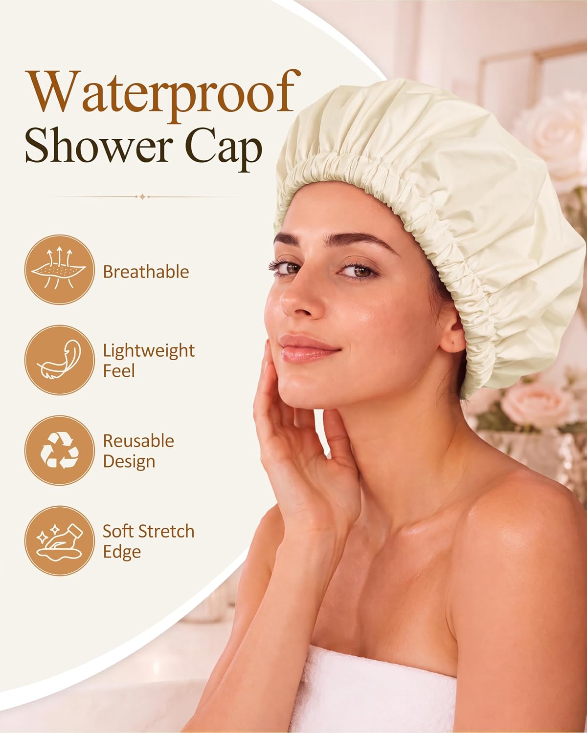 Edoneery Shower Caps for Women Reusable Waterproof, Shower Hair Cap