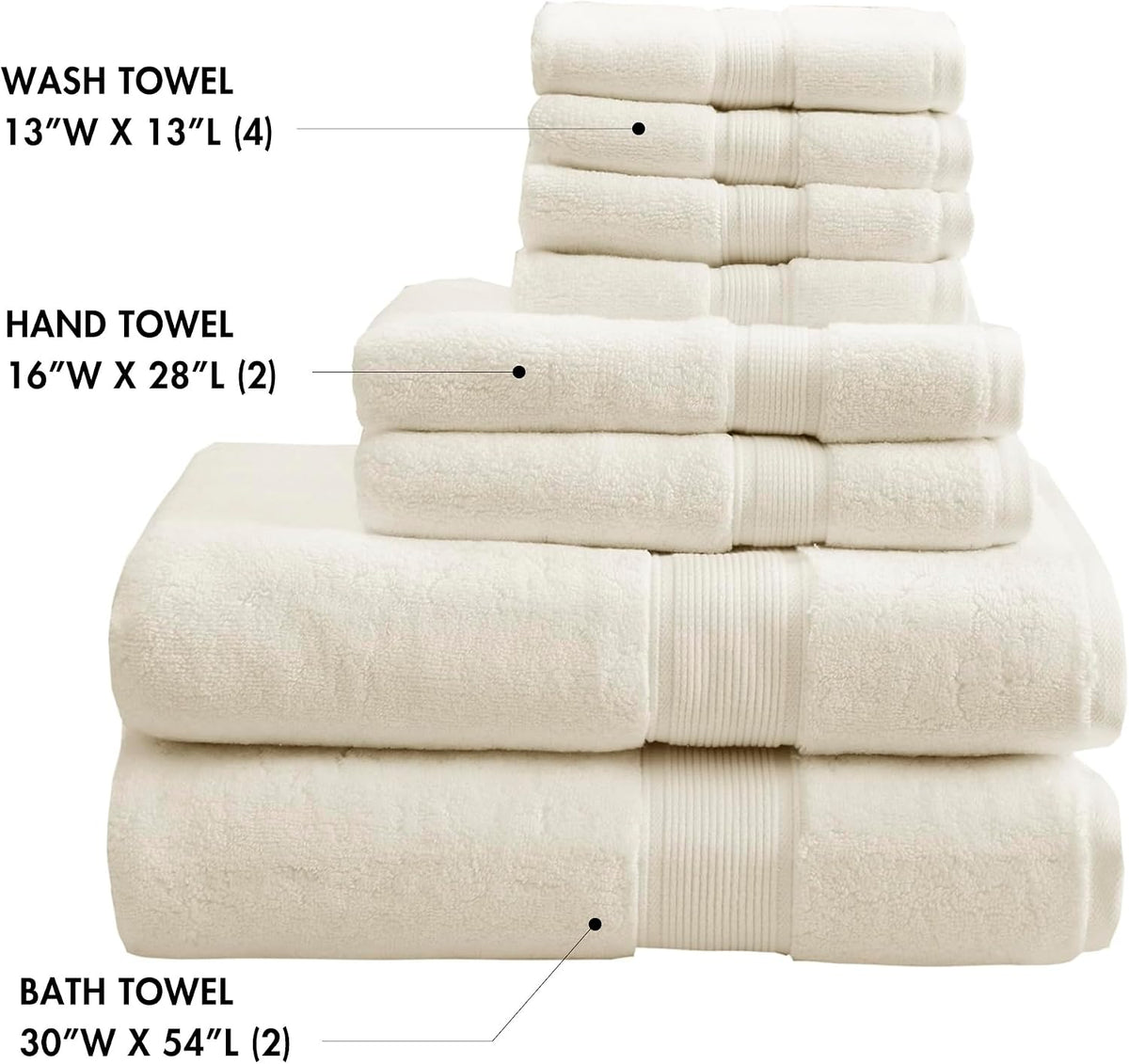 Madison Park 800GSM 100% Cotton Bathroom Bath Towel Set of 8, Cream