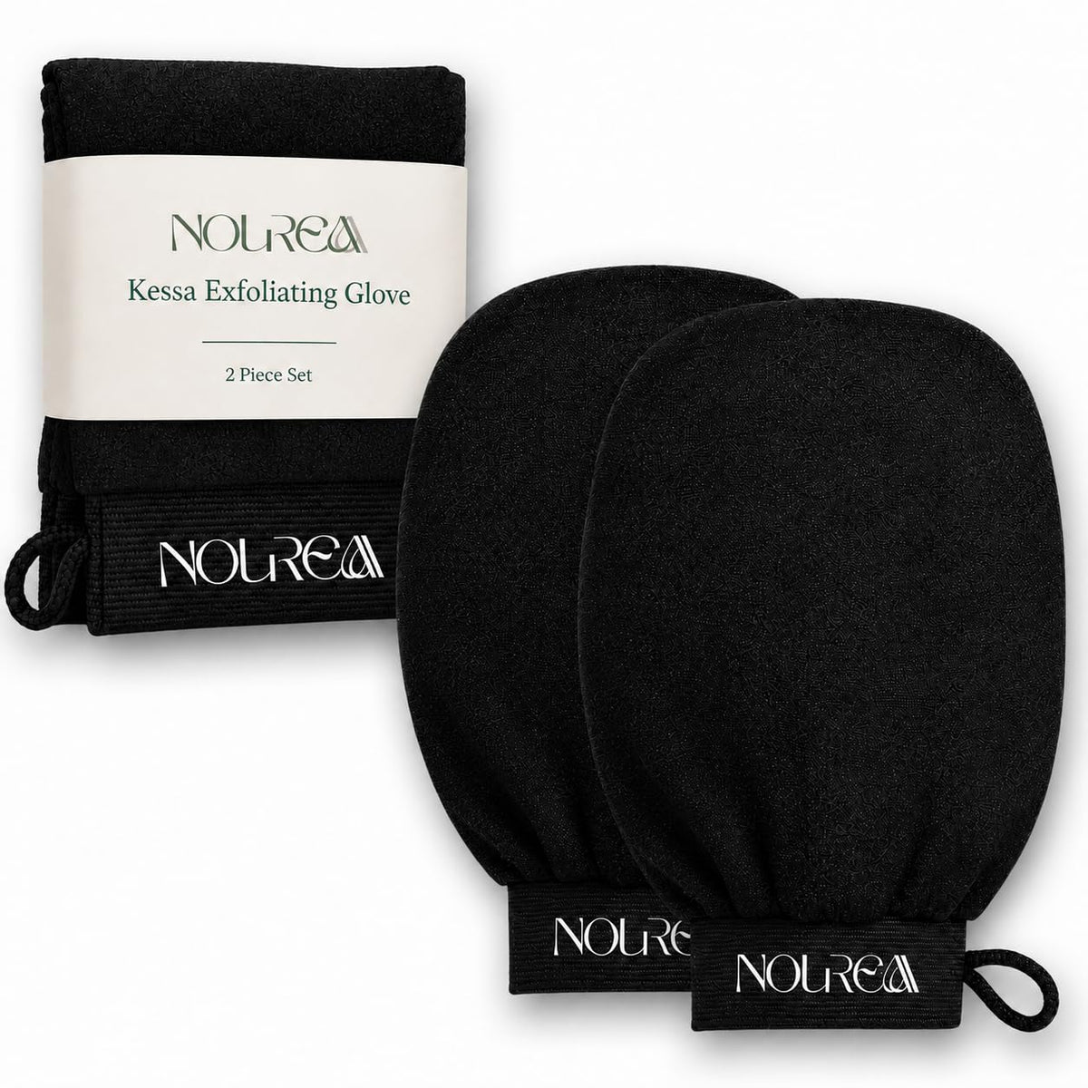 Kessa Exfoliating Glove (2-Pack) – Moroccan Hammam Inspired Body Exfoliating Mitt, Textured Viscose Glove for Dead Skin Removal