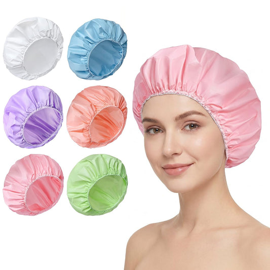6 PCS Shower Capsfor Women, Reusable Waterproof Bath Caps