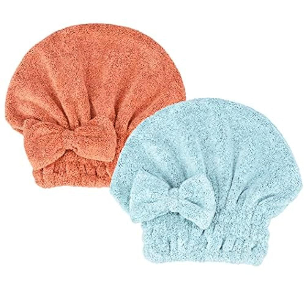 Microfiber Hair Drying Towels Head wrap 2-Pack with Bow-Knot Shower Cap Hair Turban hairWrap Bath Cap for Short or Curly Long & Wet Hair Gift for Women