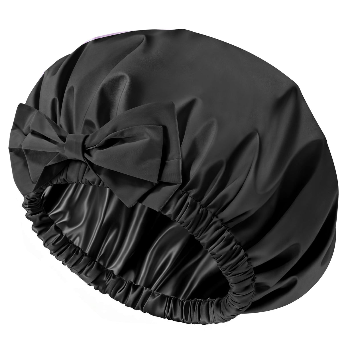 Shower Cap for Women, Large Waterproof Reusable Hair Cap with Bow