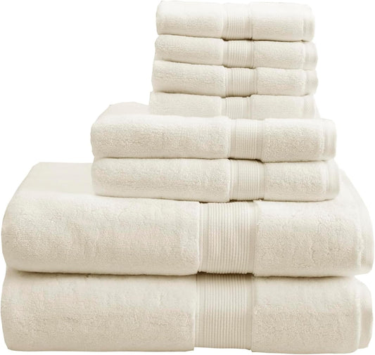 Madison Park 800GSM 100% Cotton Bathroom Bath Towel Set of 8, Cream