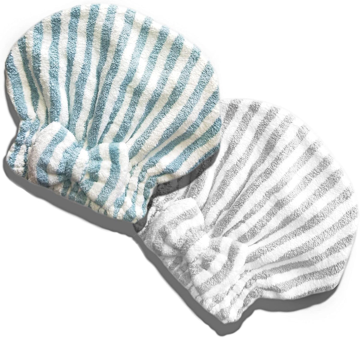 Microfiber Hair Towel Wrap, Soft Absorbent & Quick Drying Cap Set for Curly Thick Hair, Women & Girls - 2 Pcs (Stripe & Gray)