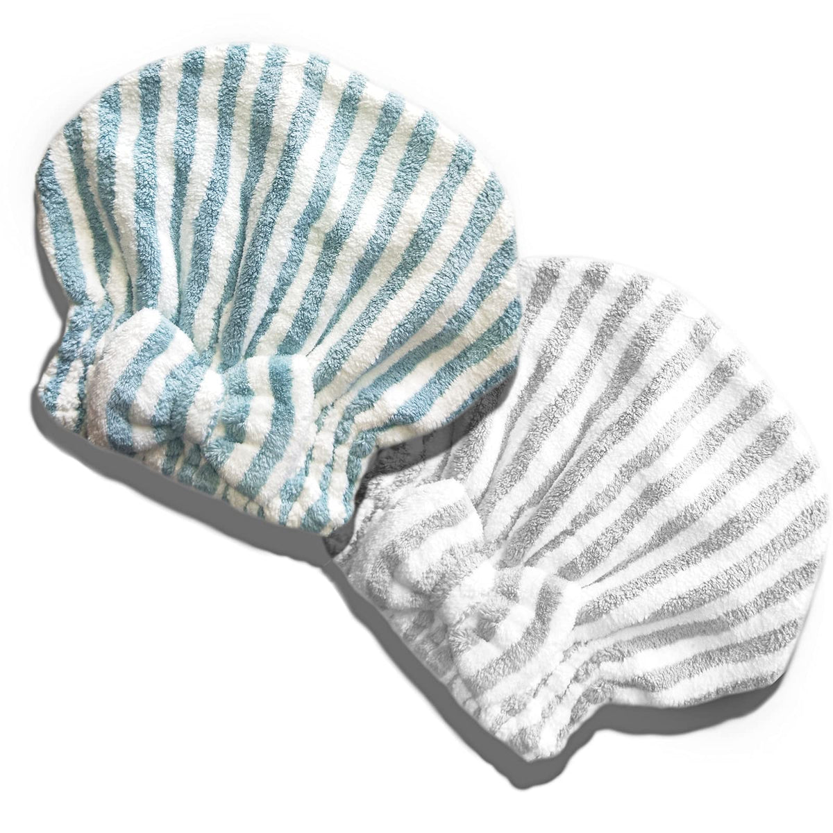 Microfiber Hair Towel Wrap, Soft Absorbent & Quick Drying Cap Set for Curly Thick Hair, Women & Girls - 2 Pcs (Stripe & Gray)