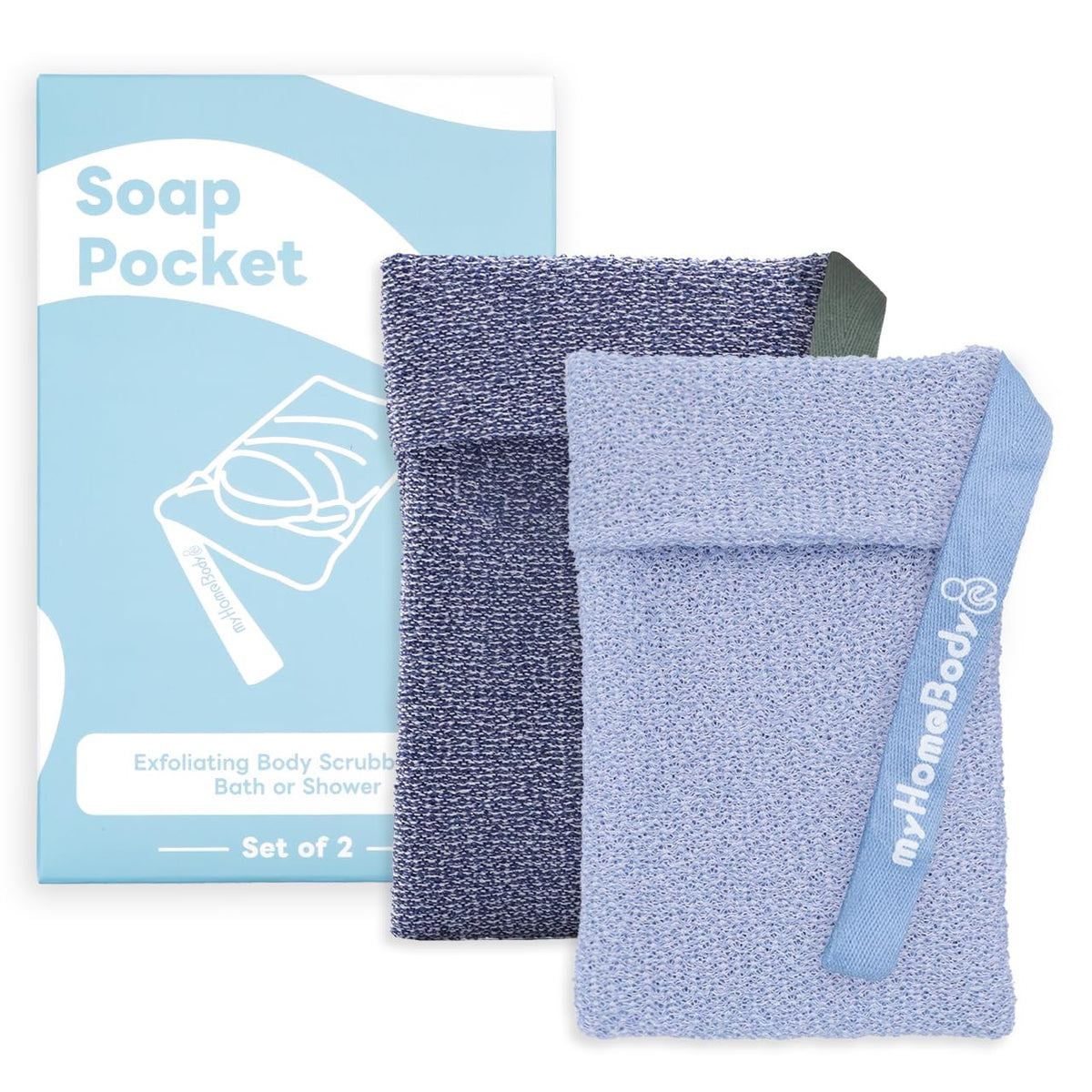 myHomeBody Soap Pocket Exfoliating Pouch, Graphite Gray, 2 pc + 2 Soap Pads